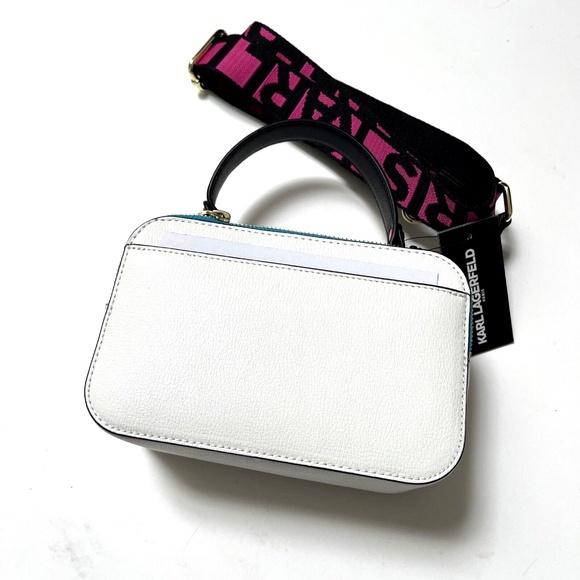NWT $230 Karl Lagerfeld Simone Crossbody Top Handle – White Multi Stud Logo - Picture 5 of 8